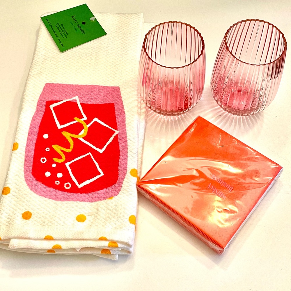 Cute cocktail set featuring Kate Spade Towel.